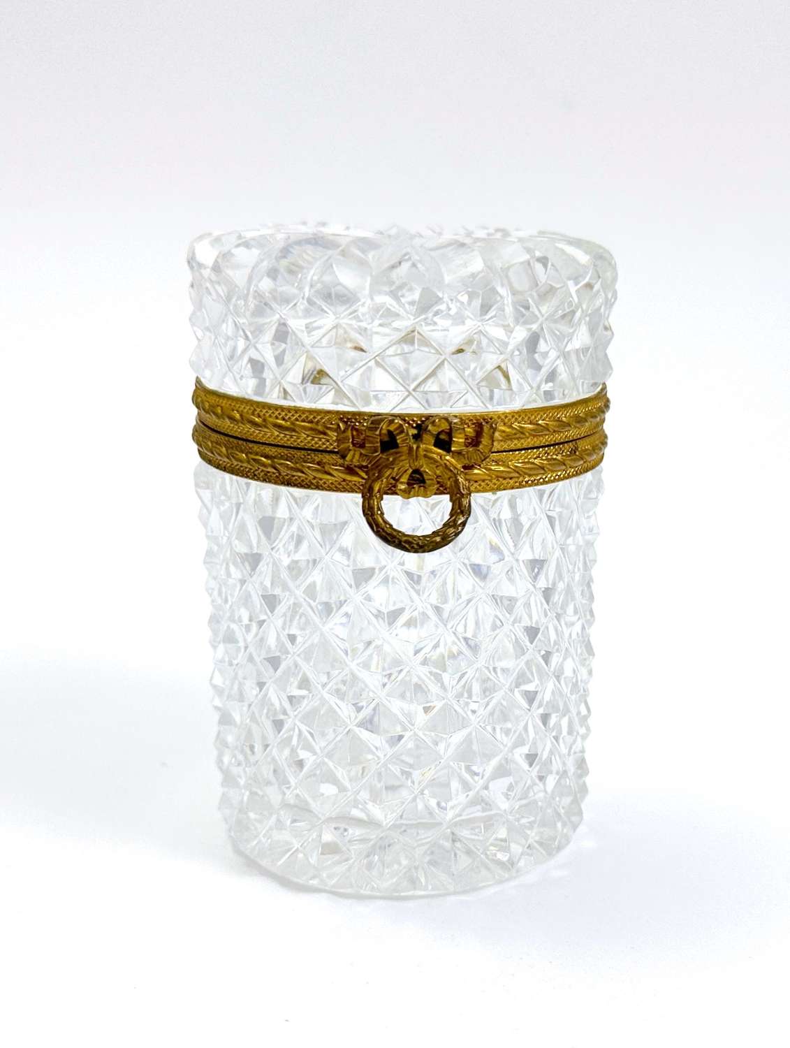 Antique French Baccarat Cut Crystal Glass Cylindrical Box