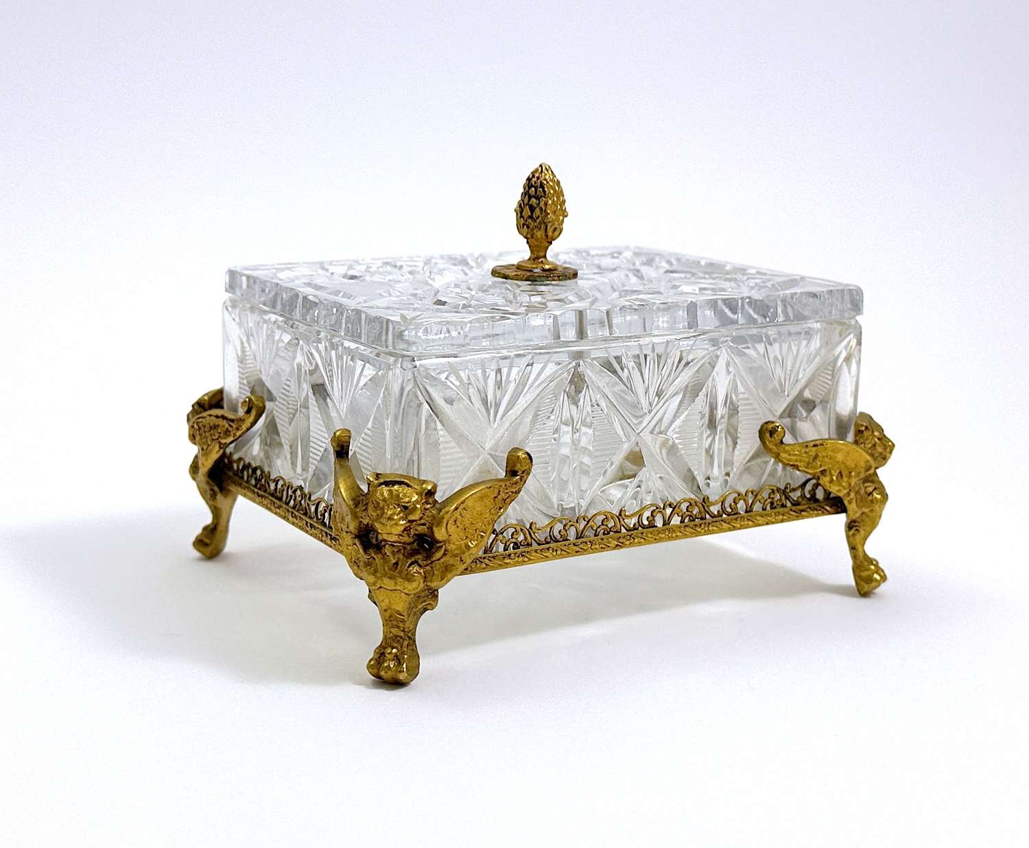 Antique Baccarat Cut Crystal and Dore Bronze Box and Lid. 