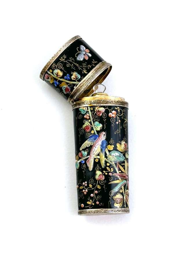High Quality Antique French Stand Up Repoussé Enamel Perfume Bottle