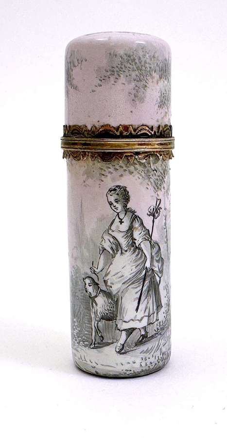 A Larger than Usual Antique French Enamel and Vermeil Perfume Bottle