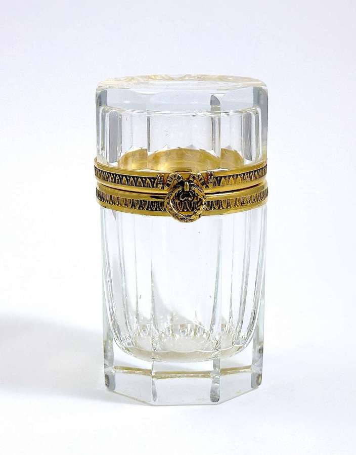 Antique French Baccarat Cut Crystal Glass Cylindrical Box