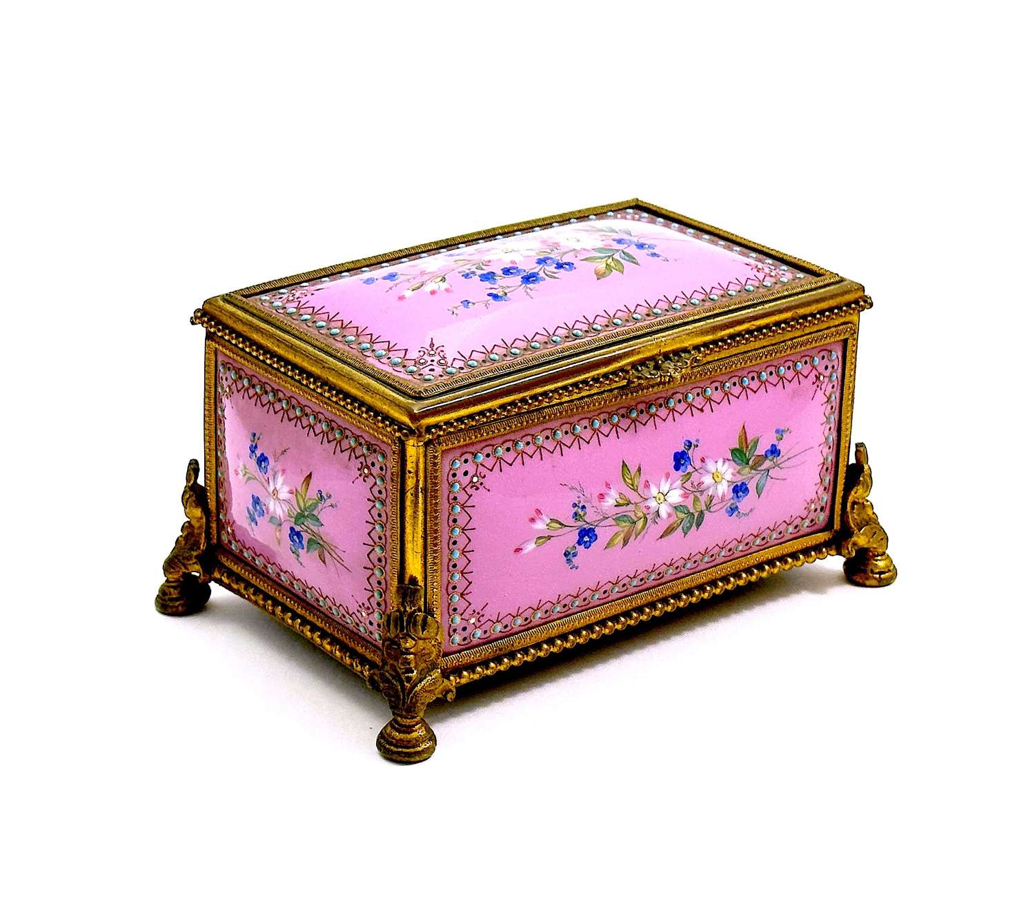 A Superb Palais Royal Antique Tahan Pink 'Bombe' Jewel Casket