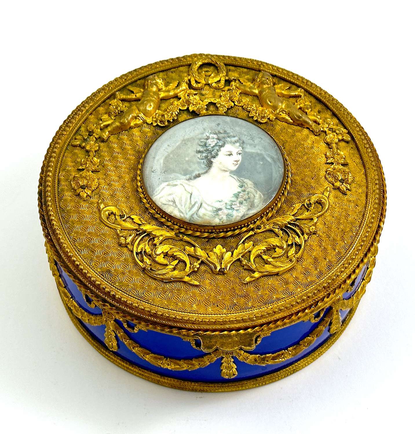 Large Antique French Porcelain Box with a Fine Quality Miniature