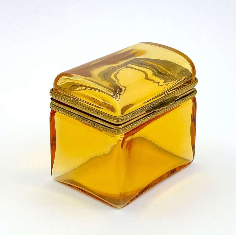 Antique Clear Amber Glass Casket with Dore Bronze Mounts