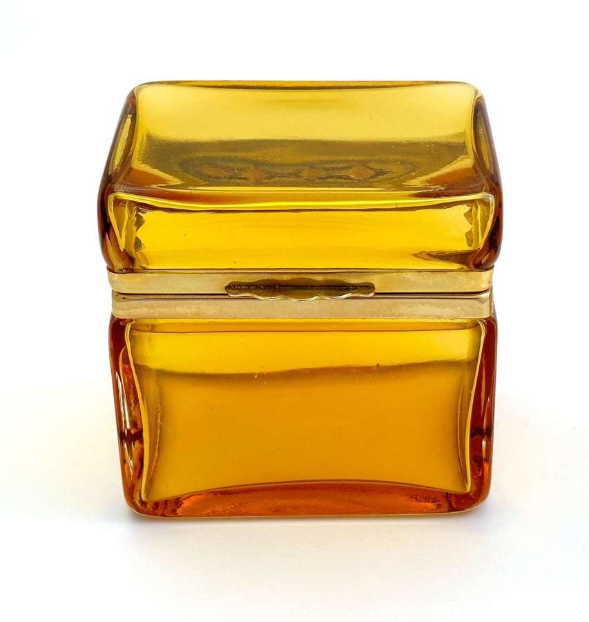 Antique Clear Amber Glass Casket with Smooth Dore Bronze Mounts.