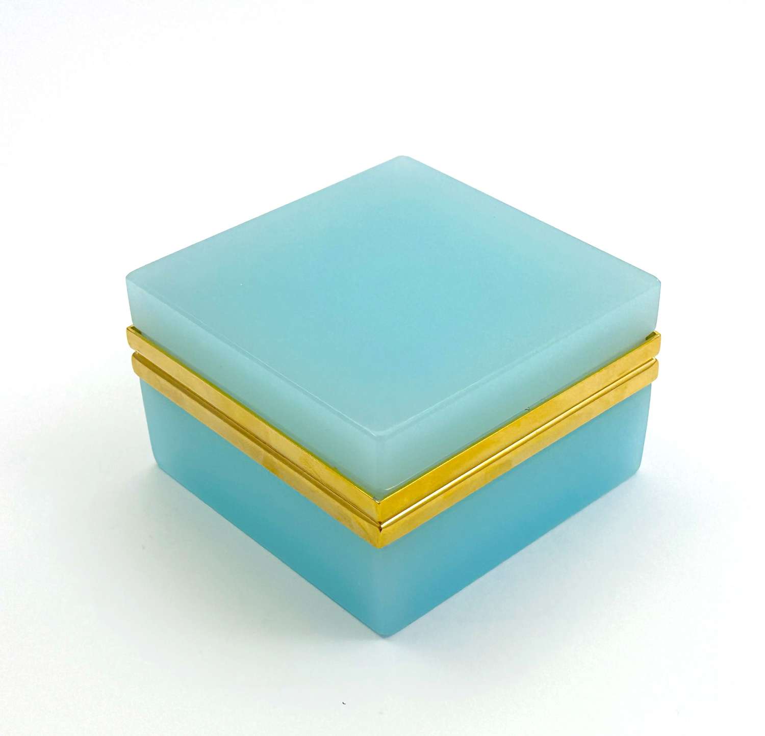 Antique Murano Pale Blue Opaline Glass Square Box 