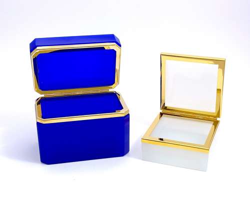 Antique Rectangular Lapis Blue Opaline Glass Casket Box