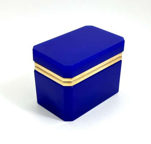 Antique Rectangular Lapis Blue Opaline Glass Casket Box