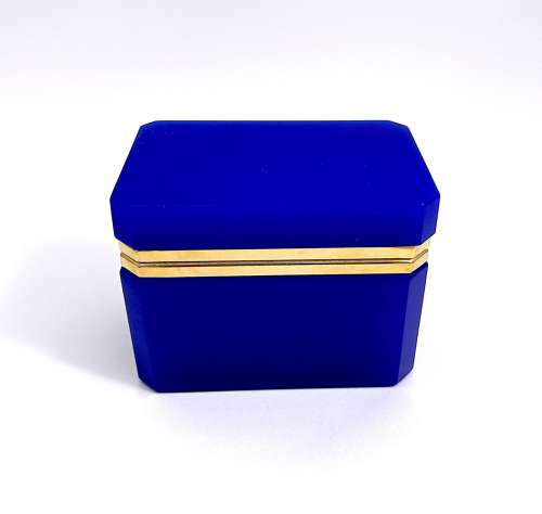 Antique Rectangular Lapis Blue Opaline Glass Casket Box