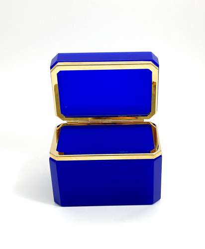 Antique Rectangular Lapis Blue Opaline Glass Casket Box