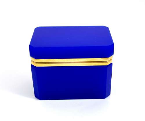 Antique Rectangular Lapis Blue Opaline Glass Casket Box
