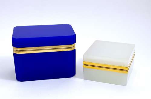 Antique Rectangular Lapis Blue Opaline Glass Casket Box