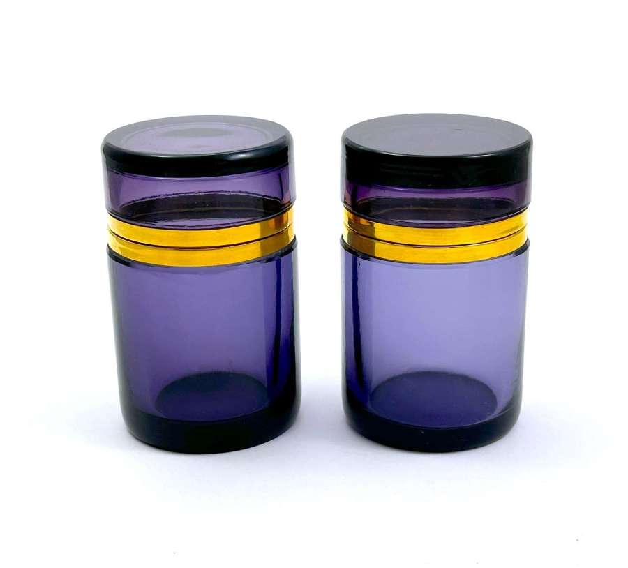 Pair of Antique Amethyst Glass Cylindrical Caskets