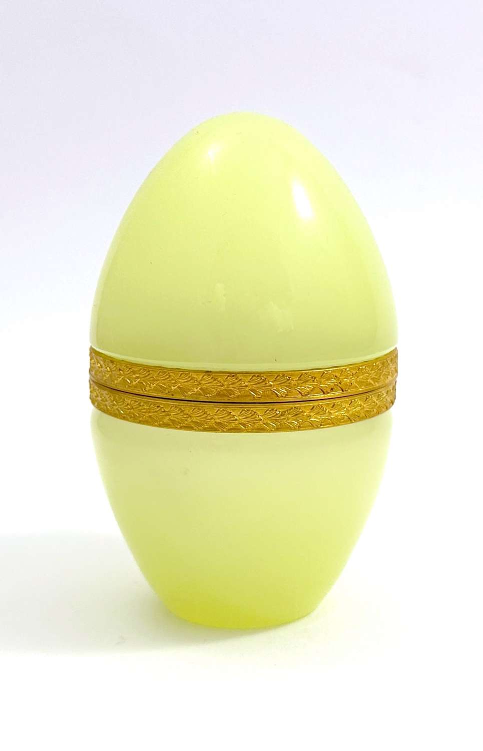 Antique Murano Lemon Yellow Opaline Glass Egg Casket Box