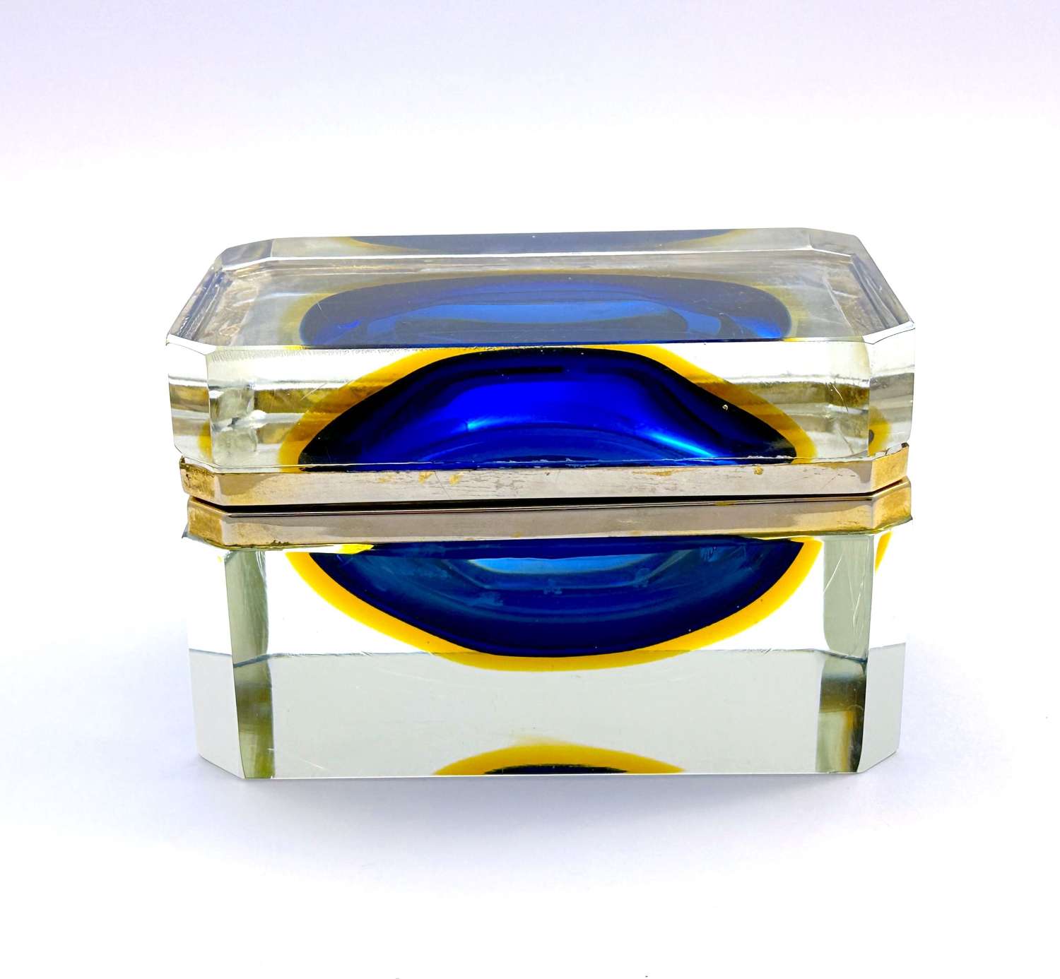 Vintage Murano Sommerso Glass Casket and Dore Bronze Mounts. 