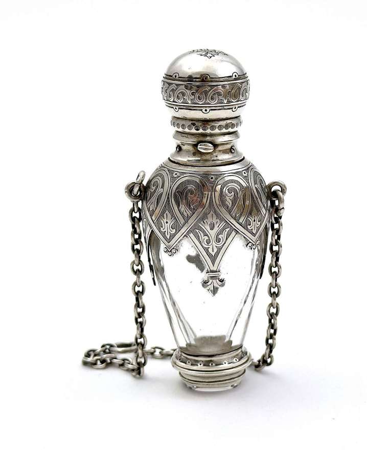 Antique French Cut Crystal and Silver Perfume Bottle and Vinaigrette