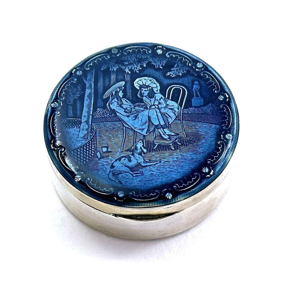 Antique French Silver and Guilloche Enamel Box Decorated with Children