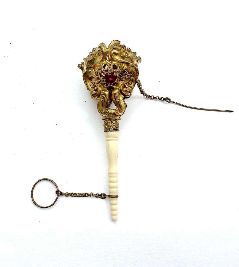 Pretty Antique Dore Bronze Posy Holder Decorated with 'Rubies'.