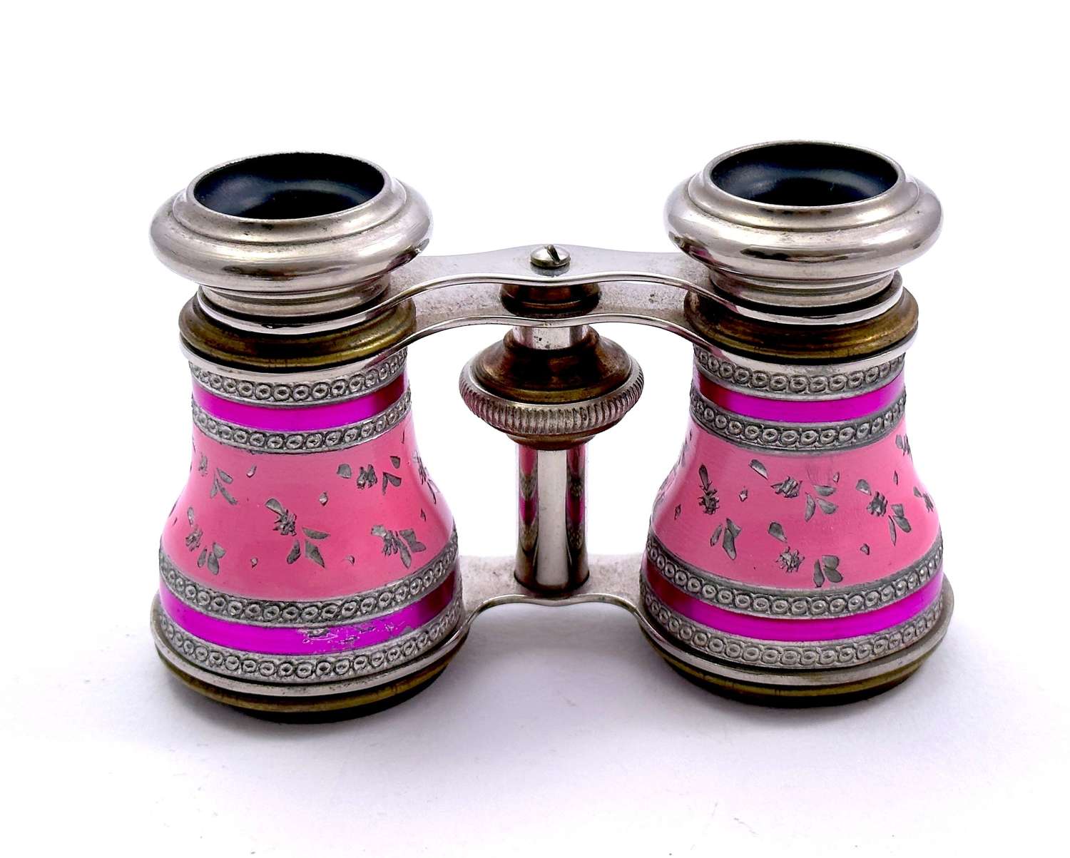 An Exceptional Pair of Antique French Pink Enamel Opera Glasses.