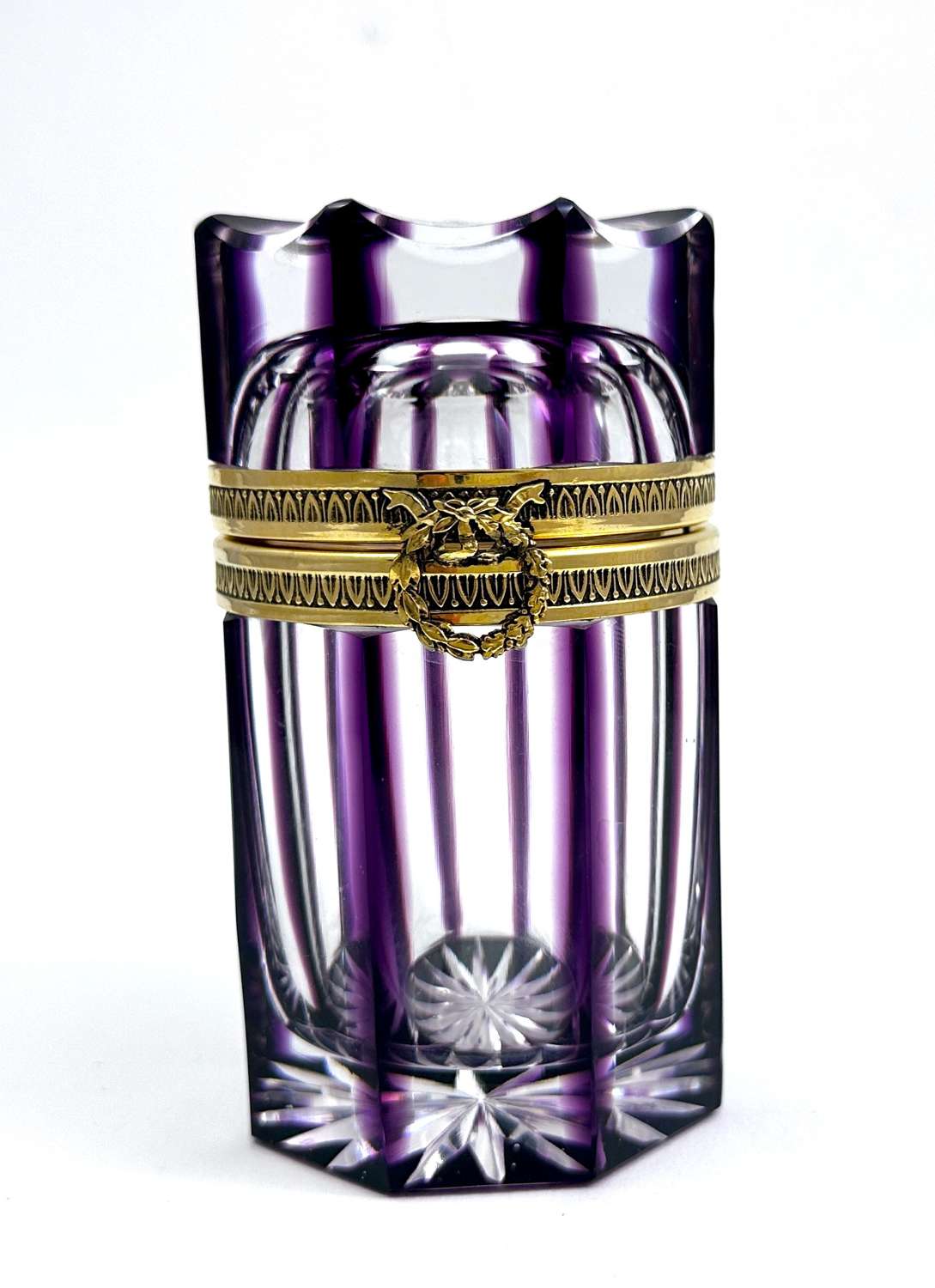 Antique BACCARAT Clear and Amethyst Cylindrical Casket