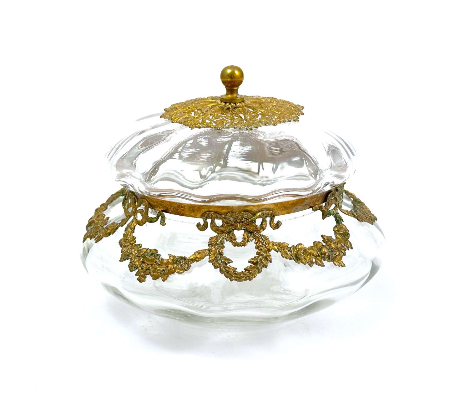 Antique French Cut Crystal and Dore Bronze Casket Box and Lid. 