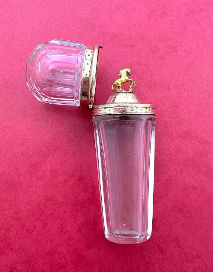 Rare Antique Crystal Perfume Bottle with 14 Carat Gold Horse Stopper