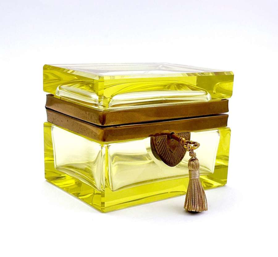 Antique Clear Yellow Cut Crystal Rectangular Casket Box