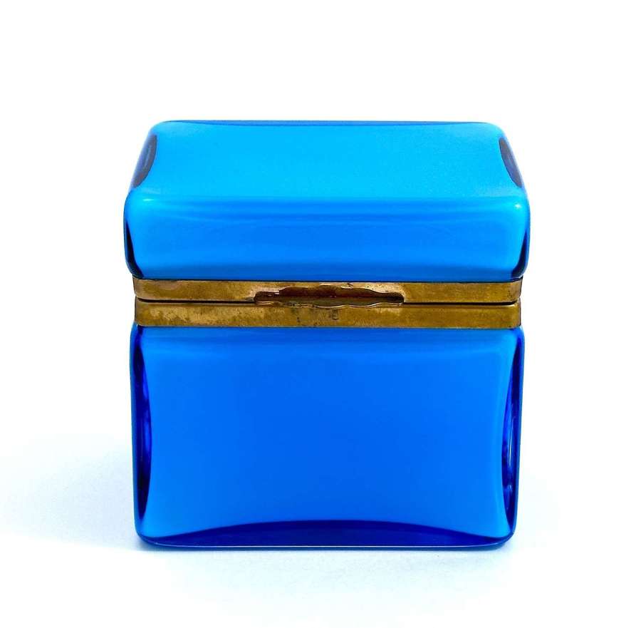 Antique Italian Murano Turquoise Blue Overlay Opaline Glass Casket Box