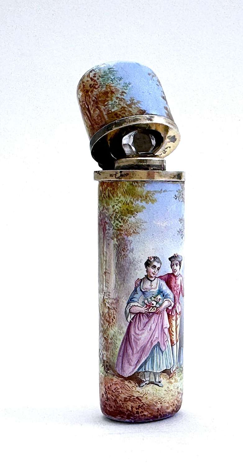 Fine Antique French Enamelled and Silver Perfume Bottle