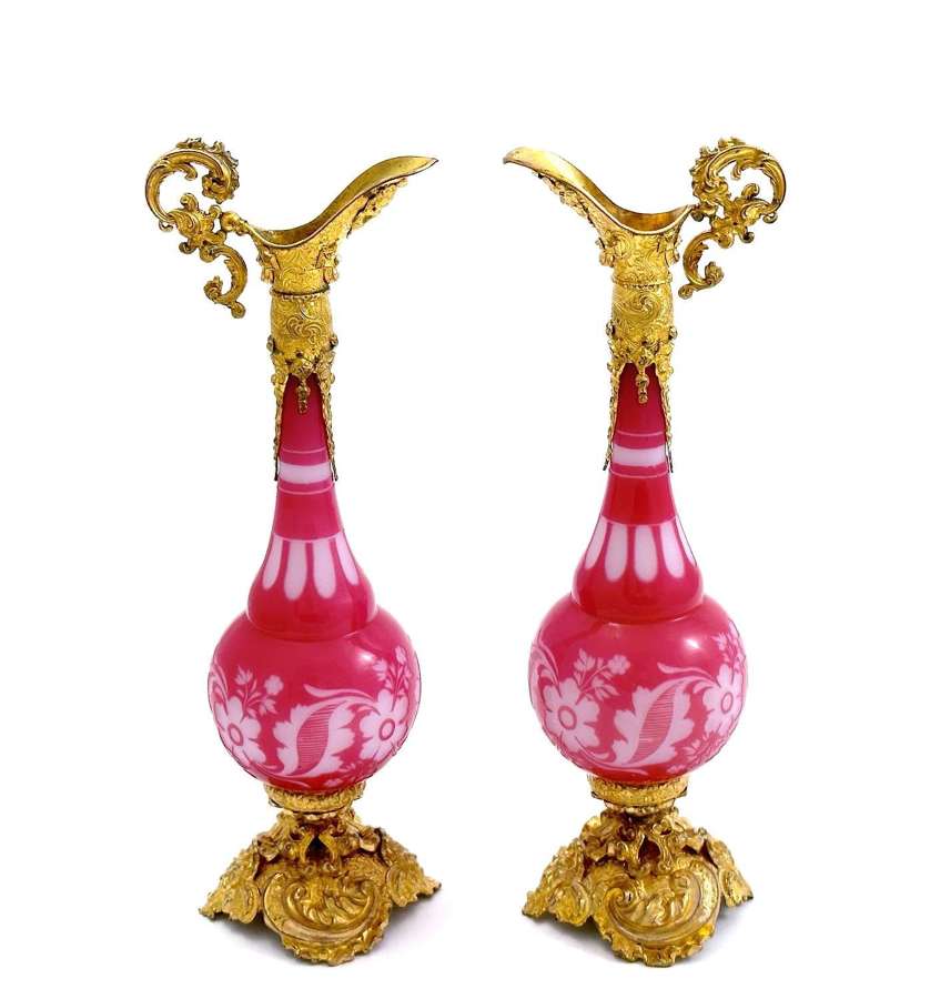 A Pair of High Quality Antique French Pink Opaline Glass Vases
