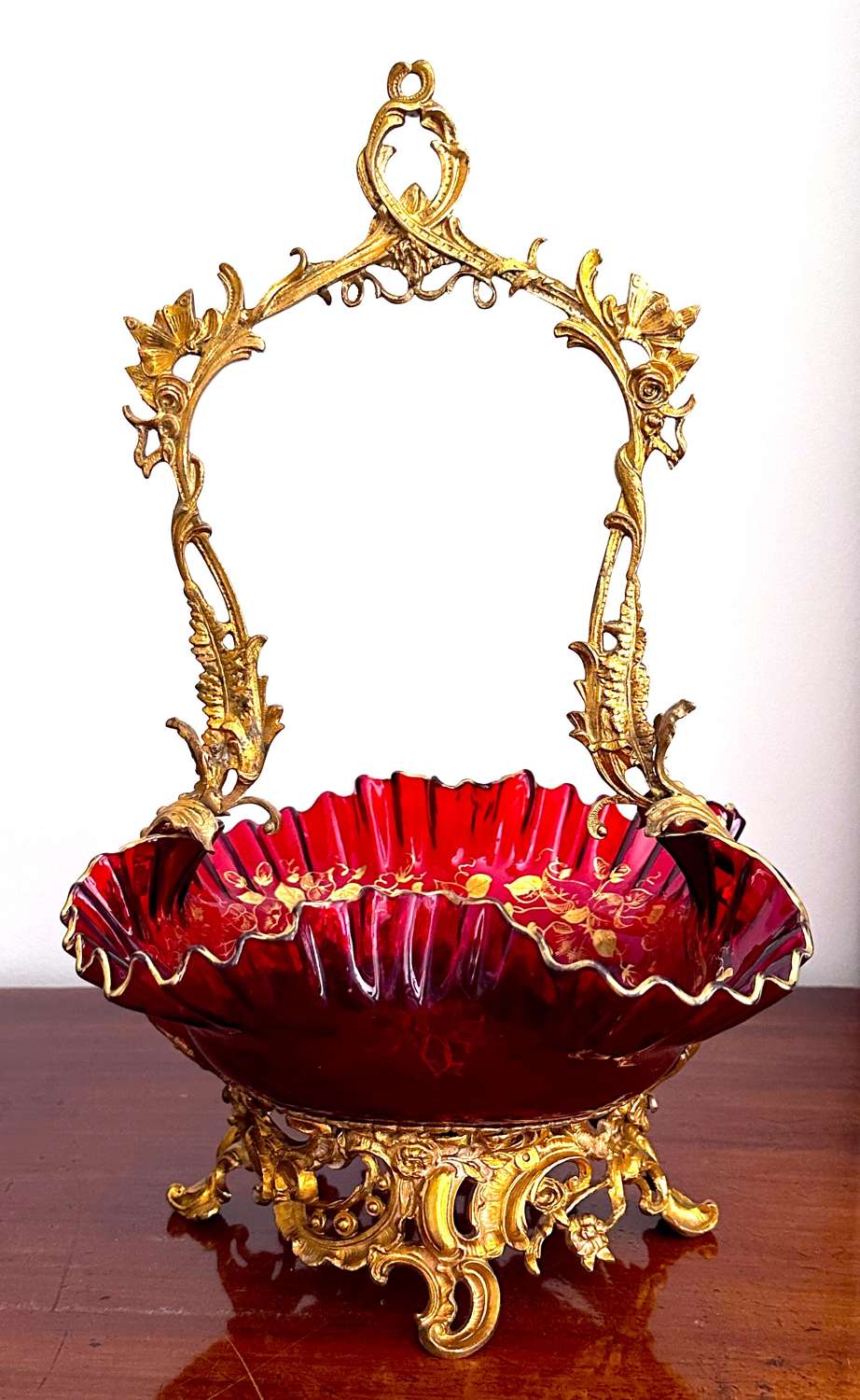 A Large Antique Bohemian Ruby Red Glass Dish