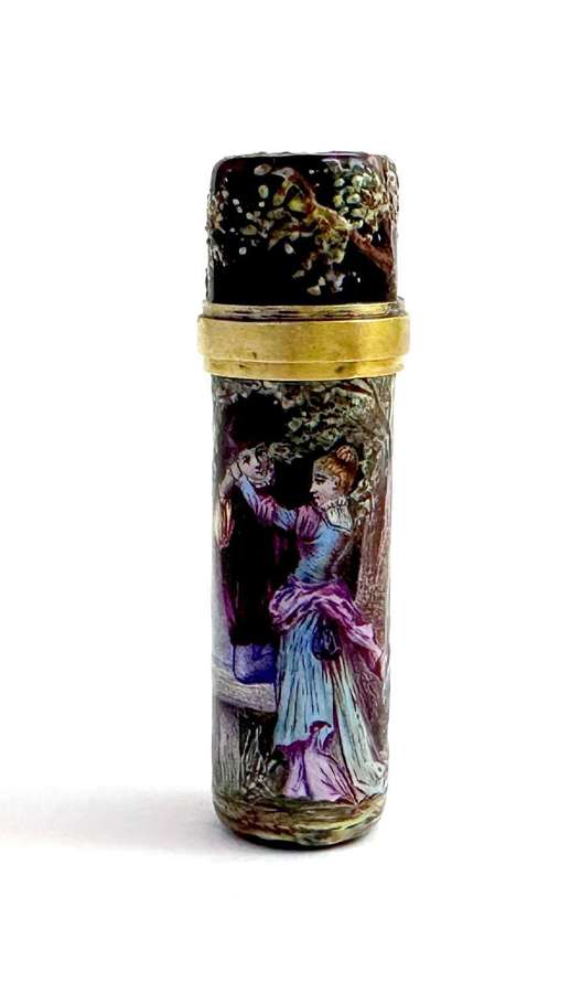 Fine Antique French Burgundy Enamelled Perfume Bottle