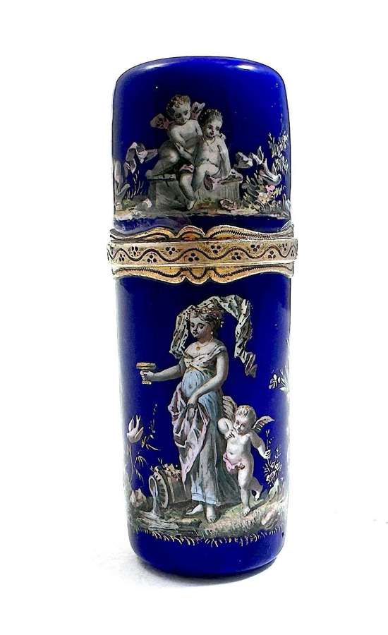 Rare Large Quality French Antique Enamel Perfume Depicting Psyche