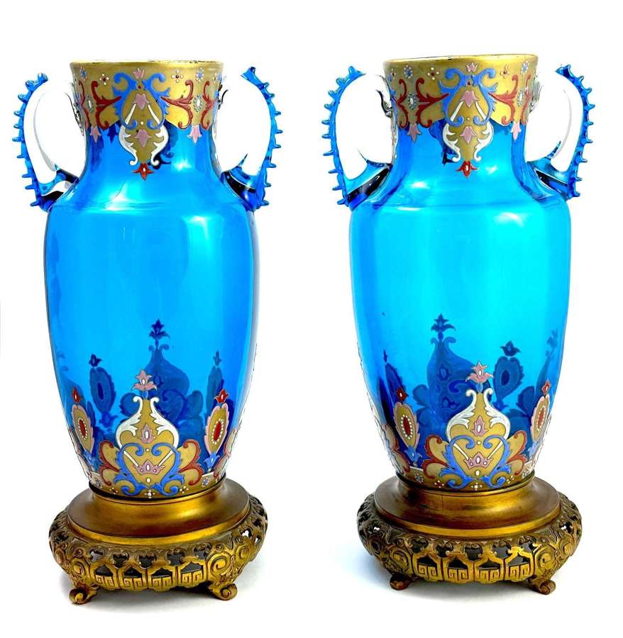An Important Pair of BACCARAT L'Escalier de Cristal Blue Vases