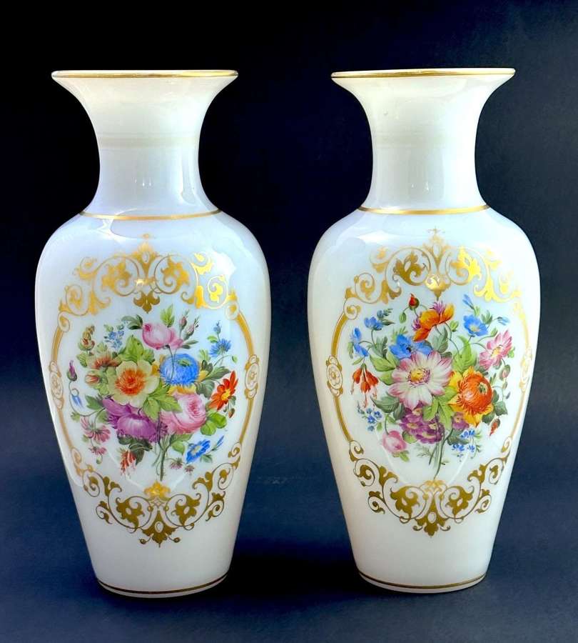 A Large Pair of Antique Baccarat Opaline Glass Vases by JF Robert