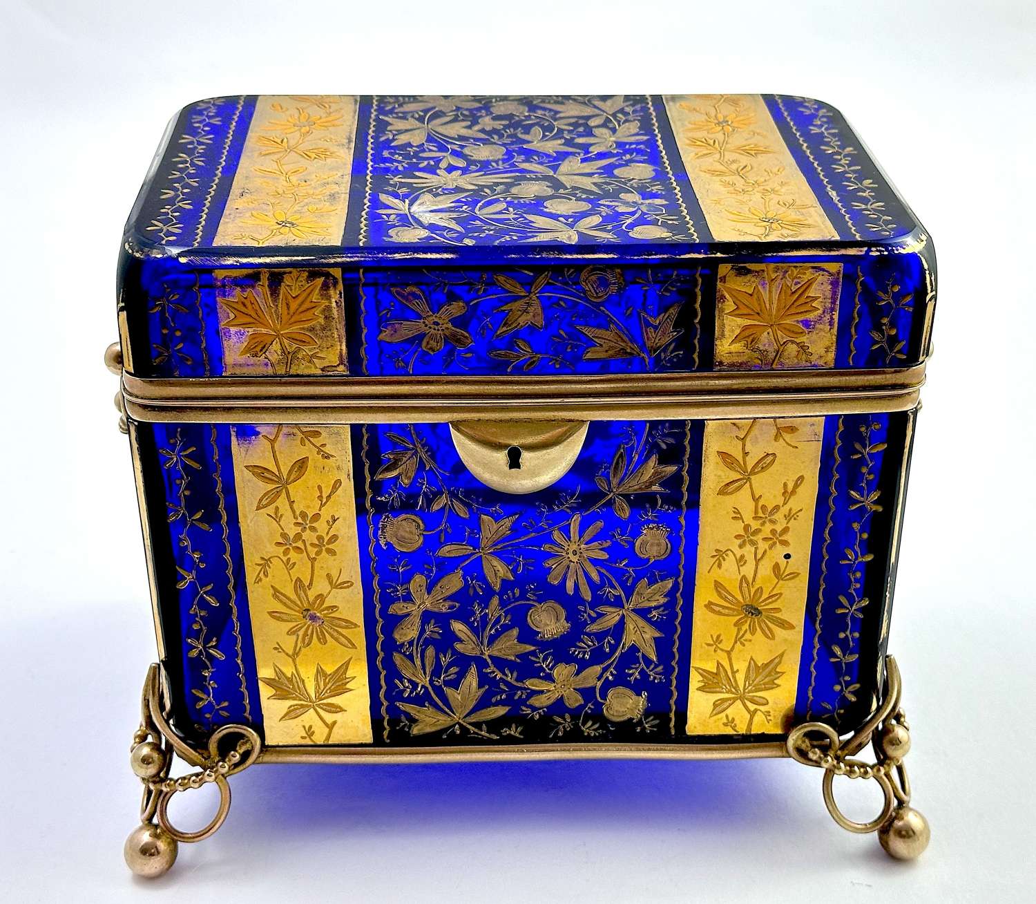Magnificent HUGE XL Antique MOSER Blue Crystal Glass Casket Box