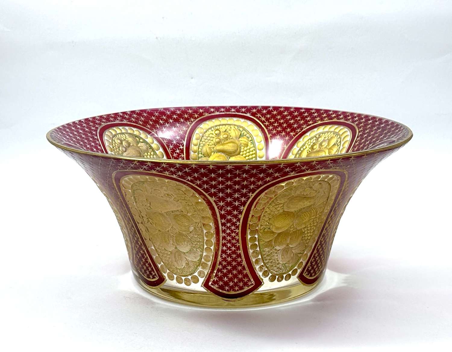 A Superb Large Antique High Quality MOSER Red and Gold Bowl.