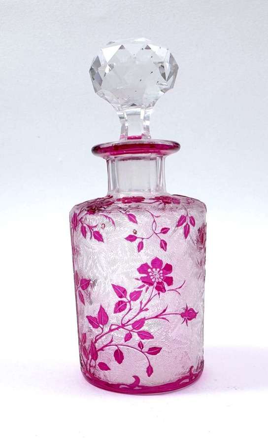 Antique BACCARAT Eglantier Cranberry Acid Etched Perfume Bottle