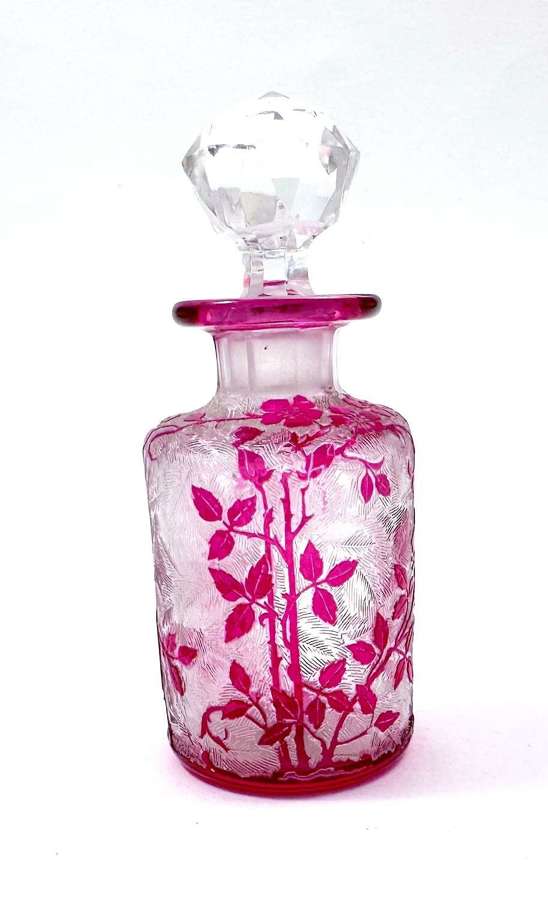 Small Antique BACCARAT Eglantier Pattern Cranberry Perfume Bottle