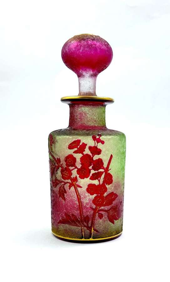 A Large Antique BACCARAT Cranberry & Uranium Glass Perfume Bottle