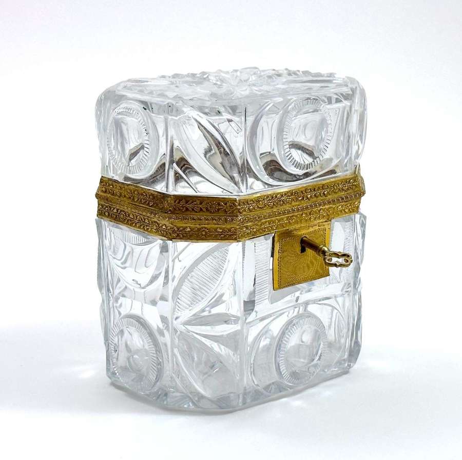 Antique Baccarat Cut Crystal Glass Casket Box with Dore Bronze Mounts