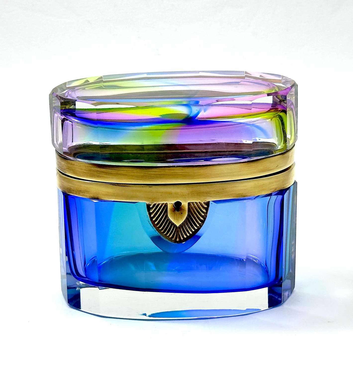 RARE Vintage Italian Murano Blue Toned 'Rainbow' Glass Casket Box