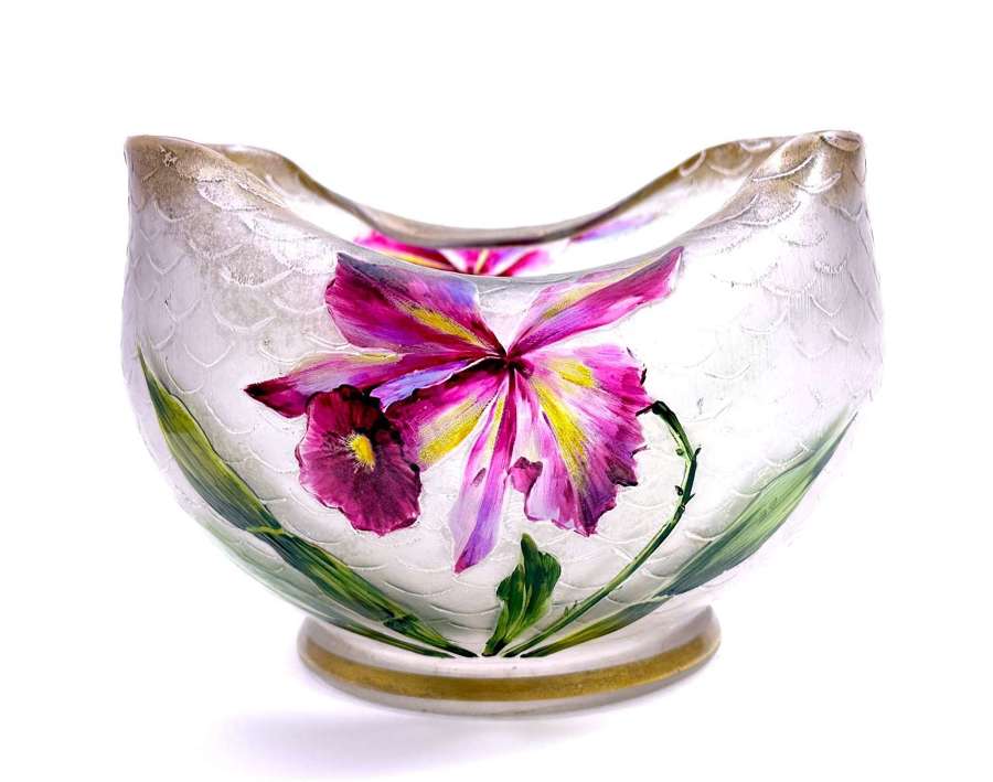 An Antique Legras  Bowl with Beautiful Enamelled Flowers