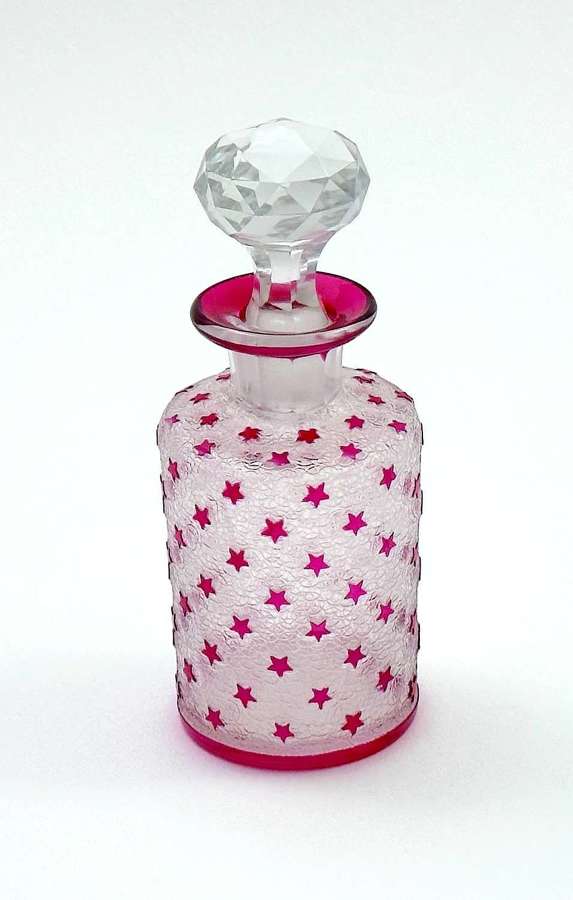 Small Antique BACCARAT Acid Etched Perfume Bottle with Pink Stars.