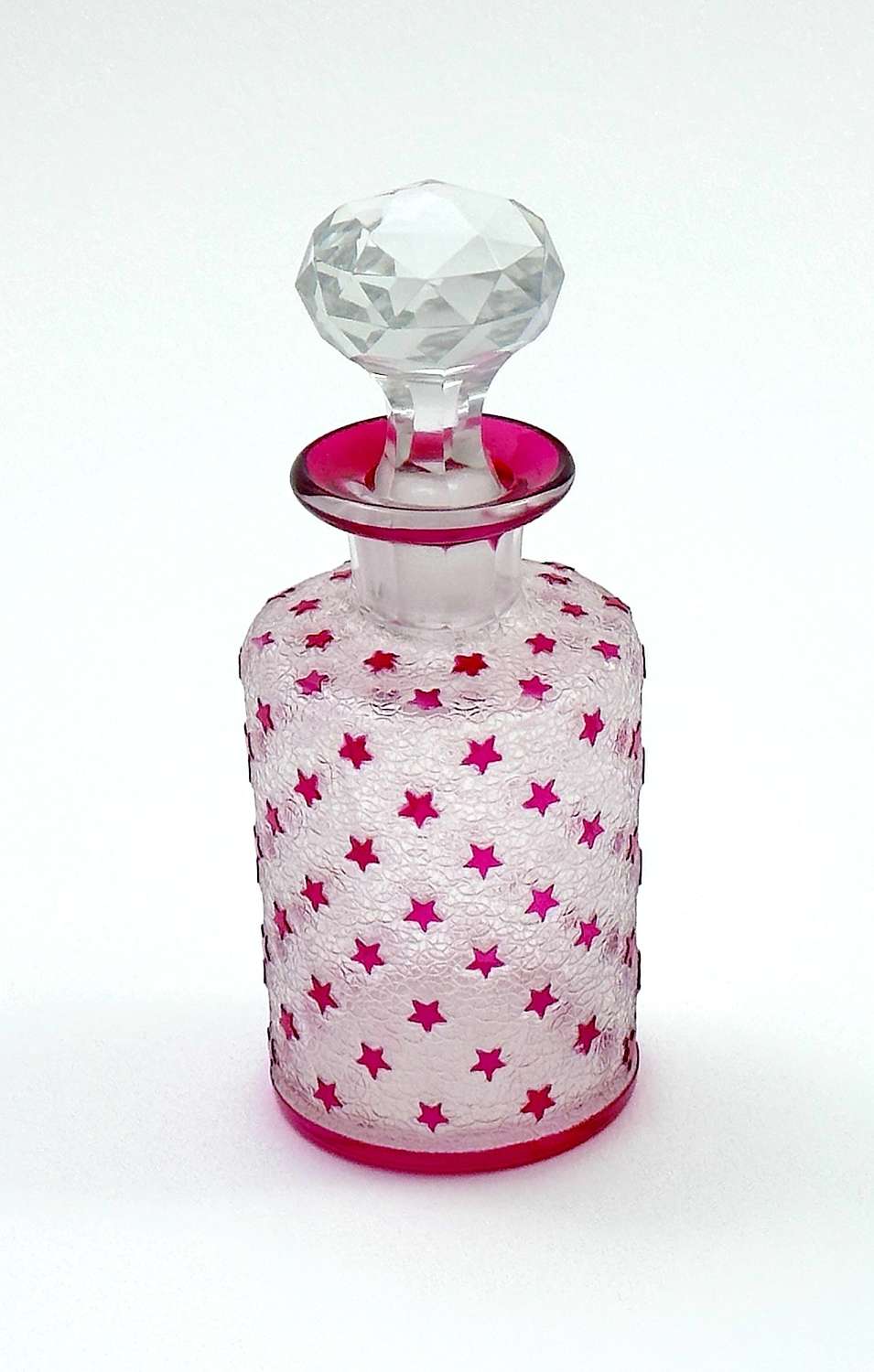 Small Antique BACCARAT Acid Etched Perfume Bottle with Pink Stars.