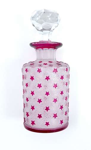 Small Antique BACCARAT Acid Etched Perfume Bottle with Pink Stars.