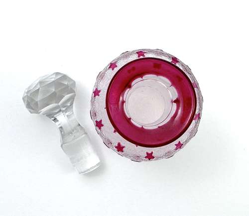 Small Antique BACCARAT Acid Etched Perfume Bottle with Pink Stars.