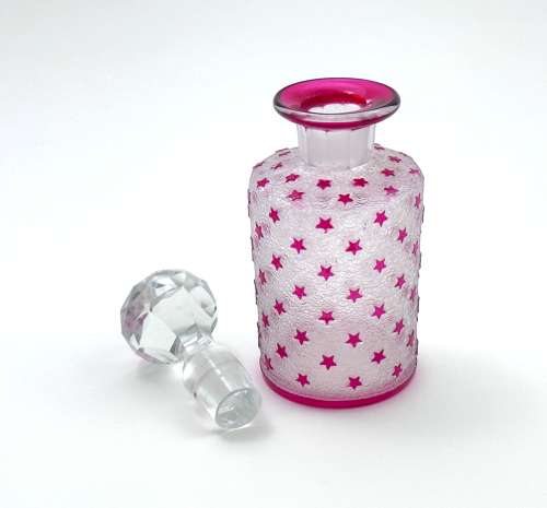 Small Antique BACCARAT Acid Etched Perfume Bottle with Pink Stars.