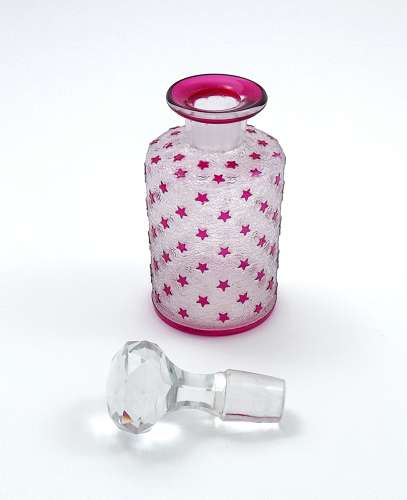 Small Antique BACCARAT Acid Etched Perfume Bottle with Pink Stars.