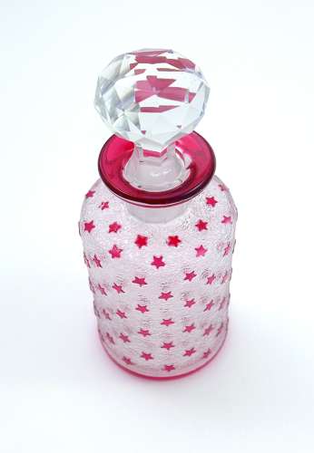 Small Antique BACCARAT Acid Etched Perfume Bottle with Pink Stars.